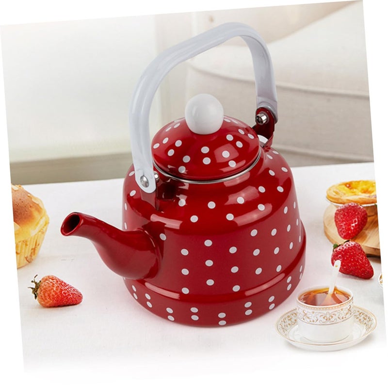 Food Grade Enamel Stovetop Kettle Dot Pattern Teapot For Home Kitchen Tea Brewing - Image 4