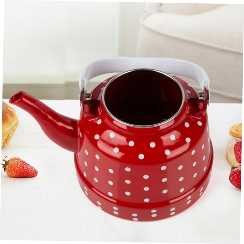 Food Grade Enamel Stovetop Kettle Dot Pattern Teapot For Home Kitchen Tea Brewing - Image 5