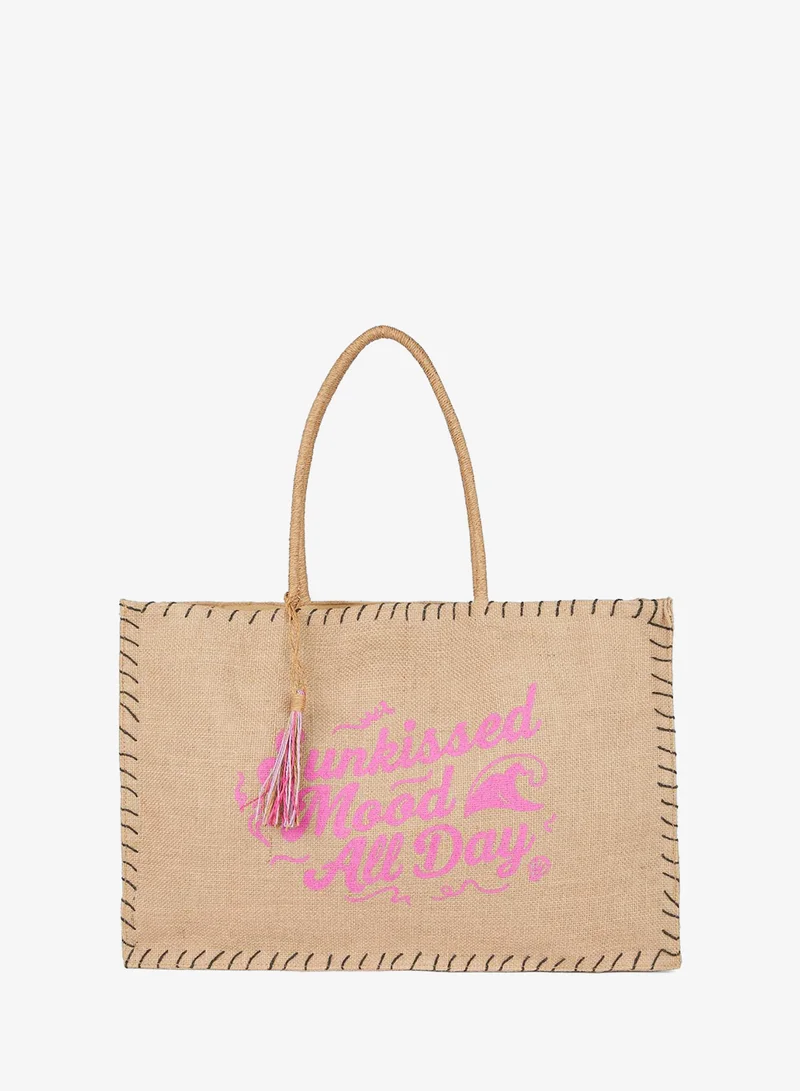 Woman Sand Beige Embroidered Beach Bag
