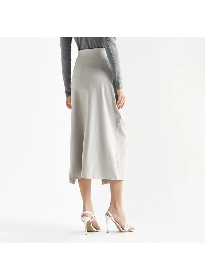 Splash FAV Solid Midi Skirt with Ruched Detail and Slit