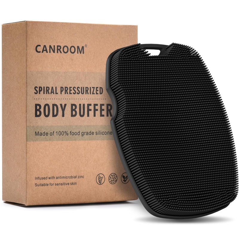 canroom Silicone Body Scrubber - Zinc Infused - Exfoliating Body Scrubber for Smooth Skin,Durable & Sustainable,Suitable for All Skin Types - Black - Image 1
