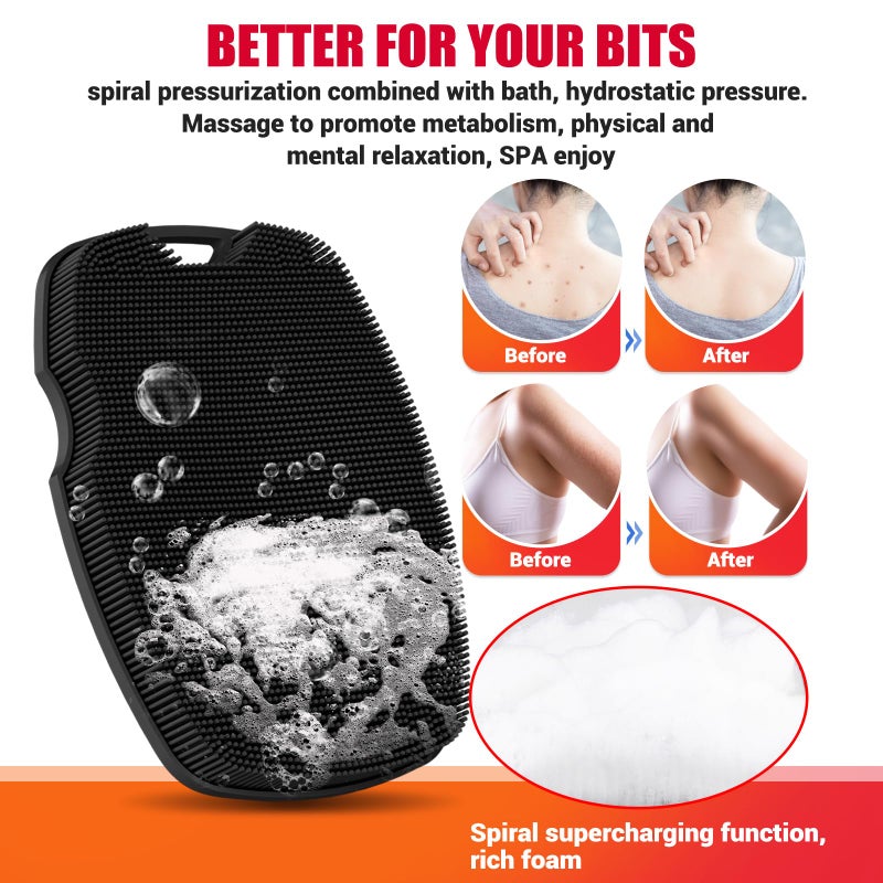 canroom Silicone Body Scrubber - Zinc Infused - Exfoliating Body Scrubber for Smooth Skin,Durable & Sustainable,Suitable for All Skin Types - Black - Image 5