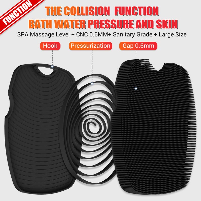 canroom Silicone Body Scrubber - Zinc Infused - Exfoliating Body Scrubber for Smooth Skin,Durable & Sustainable,Suitable for All Skin Types - Black - Image 3