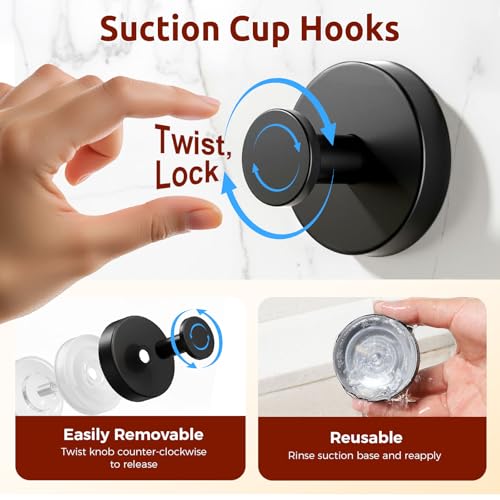 awrose 4 Packs Suction Cup Hooks for Shower, Heavy-Duty Wreath Hangers for Front Door, No Drill Glass Door Shower Suction Hooks No Damage for Walls Bathroom Kitchen Window Mirror Tile Towel Coat Robe Loofah - Image 2
