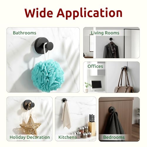 awrose 4 Packs Suction Cup Hooks for Shower, Heavy-Duty Wreath Hangers for Front Door, No Drill Glass Door Shower Suction Hooks No Damage for Walls Bathroom Kitchen Window Mirror Tile Towel Coat Robe Loofah - Image 5