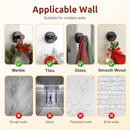 awrose 4 Packs Suction Cup Hooks for Shower, Heavy-Duty Wreath Hangers for Front Door, No Drill Glass Door Shower Suction Hooks No Damage for Walls Bathroom Kitchen Window Mirror Tile Towel Coat Robe Loofah - Image 3