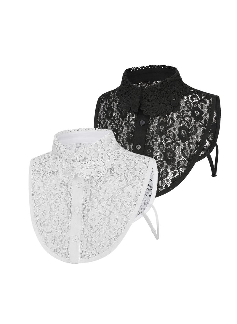 SYOSI 2 Pieces Detachable Collar Women Shirt, Lace-up Blouse Half Collar Faux Women Shirts Blouses, Fake Collar Detachable Decorative Shirt for Women - Image 1