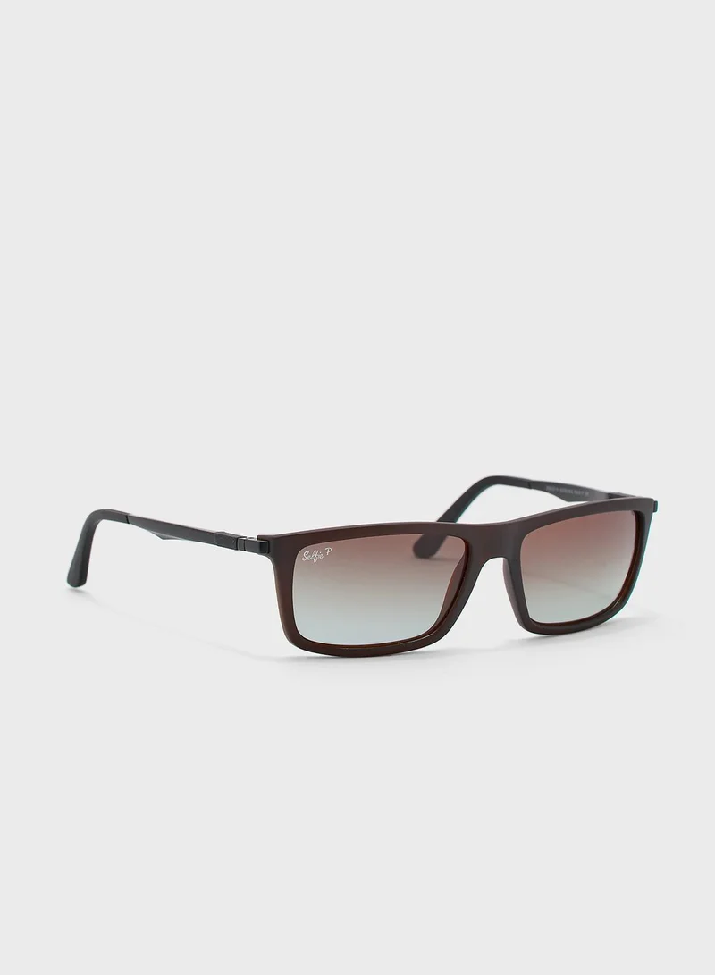 selfie Selfie Polarized Brown Rectangular Sunglasses, SE4214-004