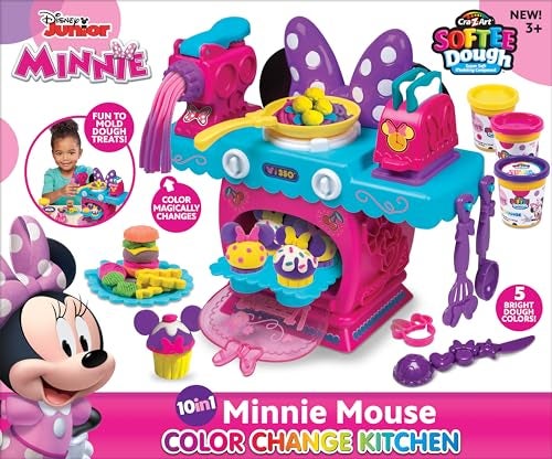 CrazArt Disney Junior Minnie Mouse Color Change Kitchen by Softee Dough 10 in 1 Activities Perfect for Ages 3 and Up - Image 1