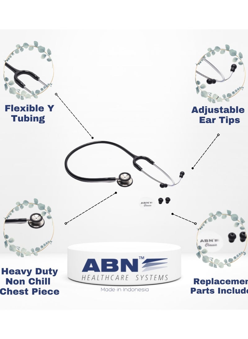 ABN Classic Stethoscope for Adults | Suitable for Doctors and Students Black - Image 2