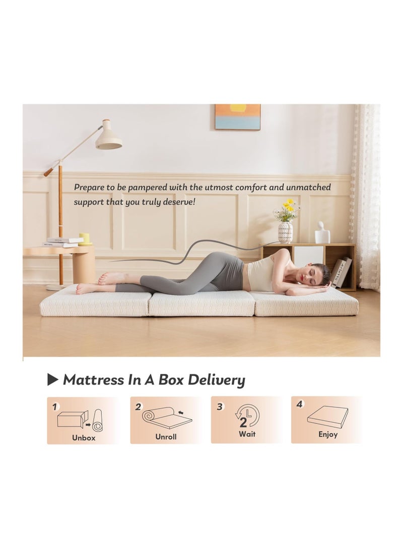 Comfy مرتبة قطنية محبوكة قابلة للطي مريحة بيضاء 180 × 90 × 7 سم كلاسيكية محمولة - Image 2