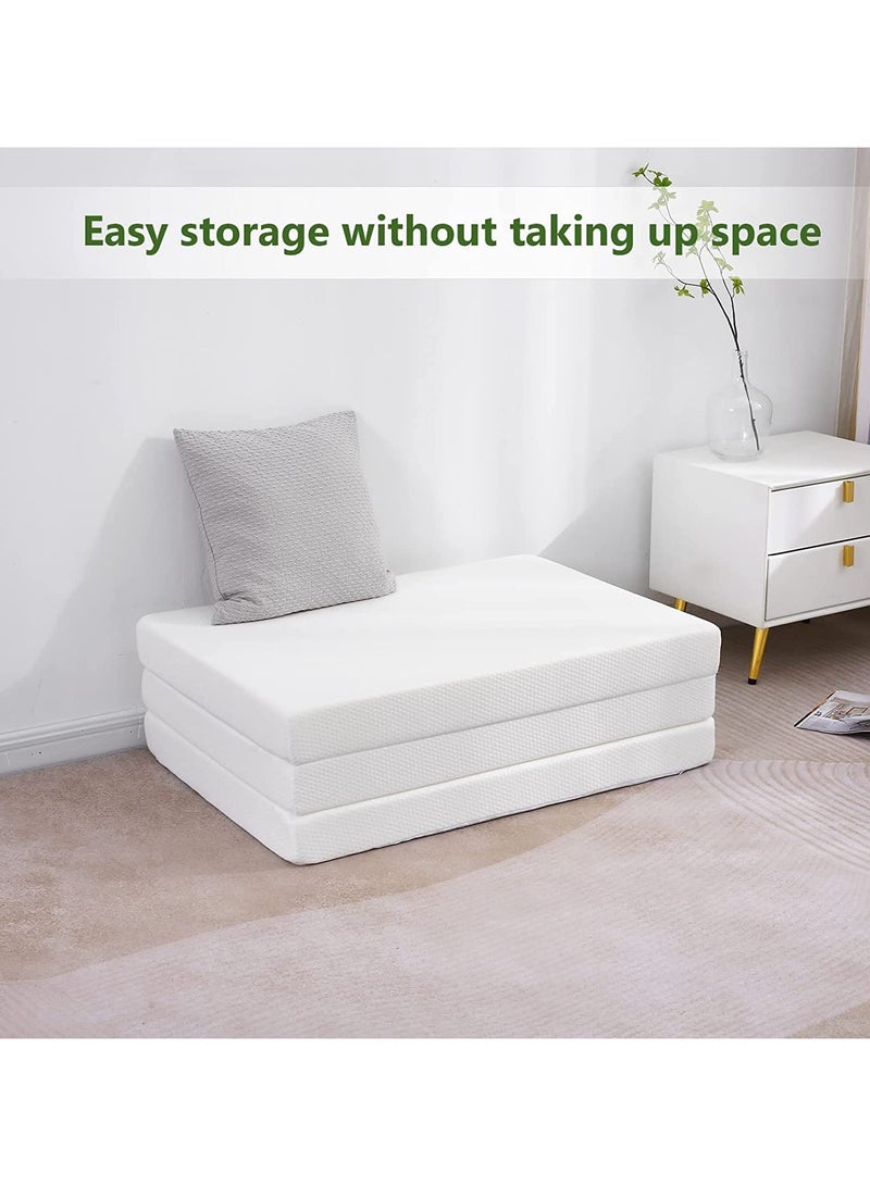 Comfy مرتبة قطنية محبوكة قابلة للطي مريحة بيضاء 180 × 90 × 7 سم كلاسيكية محمولة - Image 4