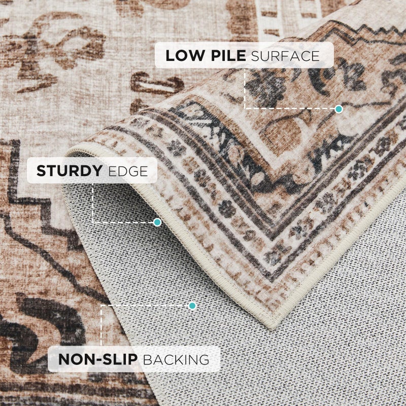 Joydeco Runner Rug 2x5 Non Slip Machine Washable Vintage Hallway Carpet Runner  Low Pile Lightweight Chenille Print Rugs for Entryway  Hallway  Bedroom  Kitchen and Corridor  Light Coffee - Image 4