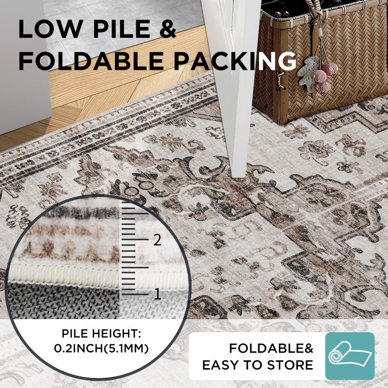 Joydeco Runner Rug 2x5 Non Slip Machine Washable Vintage Hallway Carpet Runner  Low Pile Lightweight Chenille Print Rugs for Entryway  Hallway  Bedroom  Kitchen and Corridor  Light Coffee - Image 5