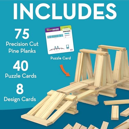 MindWare Keva Brain Builders Deluxe STEM Building Toy Includes 75 KEVA Planks 40 Puzzle Cards 8 Design Cards 3D Building Skills for Kids Ages 7 - Image 5