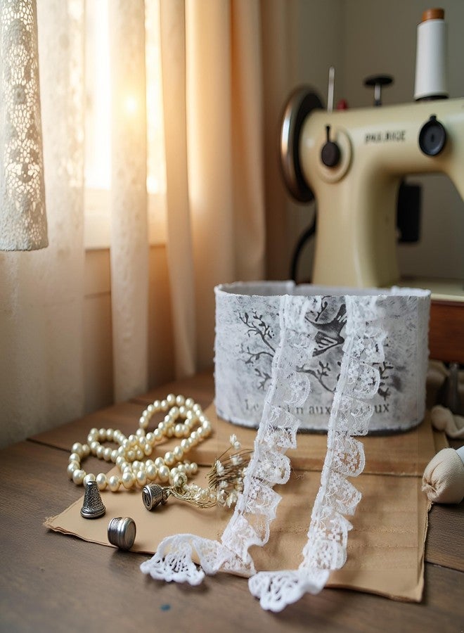 Labriciyon White 10 Meters Pleated Organza Lace Edge Gathered Mesh Trim Ribbon 2 cm Width Vintage Style Edging Trimmings Fabric Embroidered Applique Sewing Craft Wedding Bridal Dress Embellishment DIY Decor - Image 2