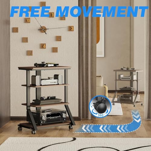 OGFC 42207 Shelves and Stands, Audio Rack, 4-Tier Shelf, Wooden Turntable Shelves, DVD Player, Entertainment Unit, Multifunctional, Height - Image 4