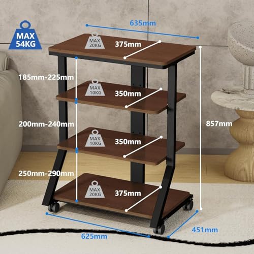 OGFC 42207 Shelves and Stands, Audio Rack, 4-Tier Shelf, Wooden Turntable Shelves, DVD Player, Entertainment Unit, Multifunctional, Height - Image 3
