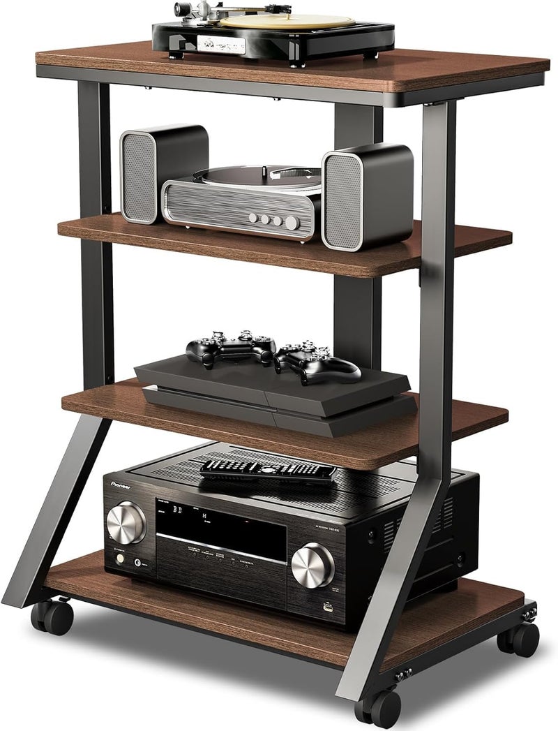 OGFC 42207 Shelves and Stands, Audio Rack, 4-Tier Shelf, Wooden Turntable Shelves, DVD Player, Entertainment Unit, Multifunctional, Height - Image 1