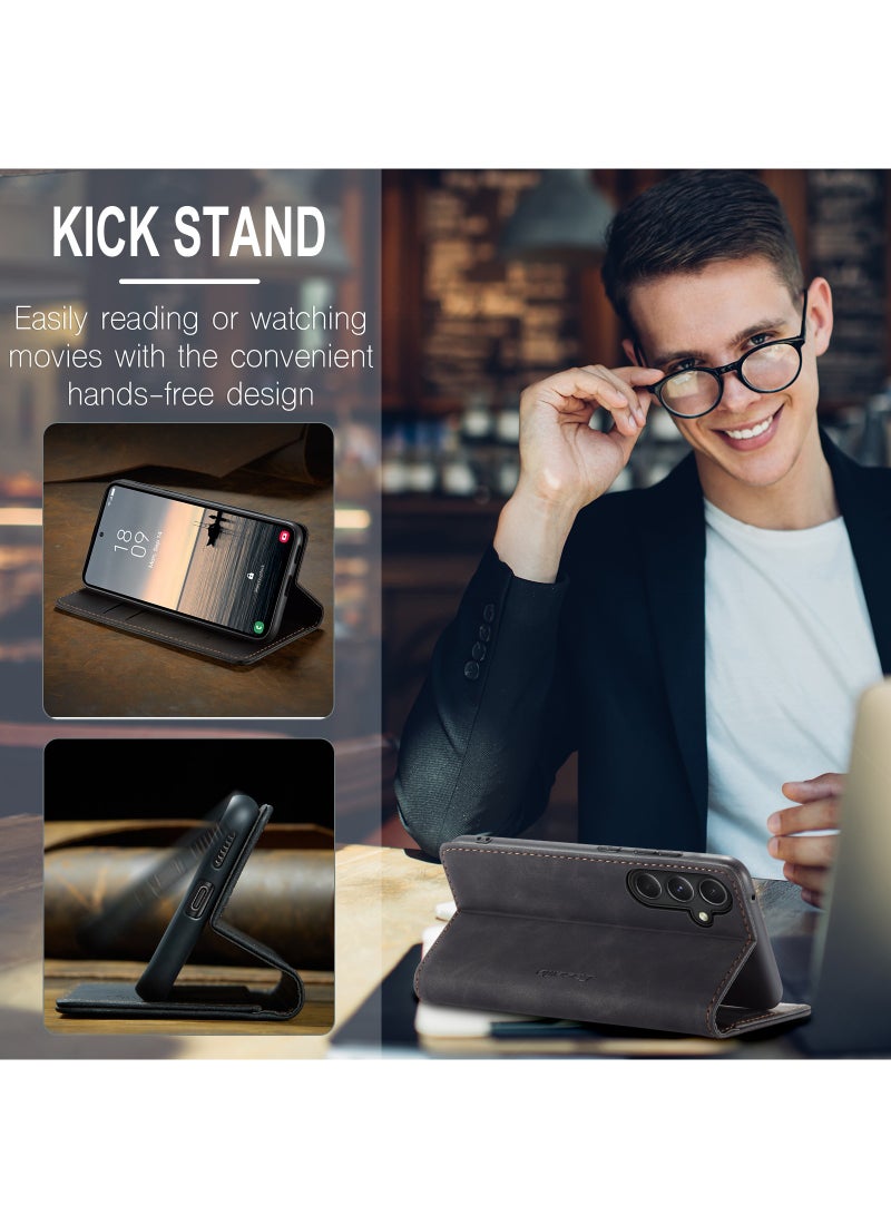 CaseMe For Samsung Galaxy S23 FE Cover,  Magnetic Adsorption Full Body Shockproof Protective Flip Cover, PU Leather Hidden Stand Mobile Phone Case - Image 4