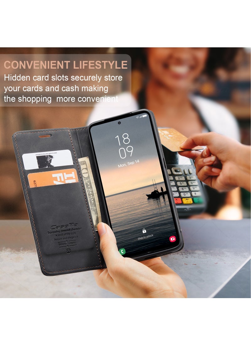 CaseMe For Samsung Galaxy S23 FE Cover,  Magnetic Adsorption Full Body Shockproof Protective Flip Cover, PU Leather Hidden Stand Mobile Phone Case - Image 3