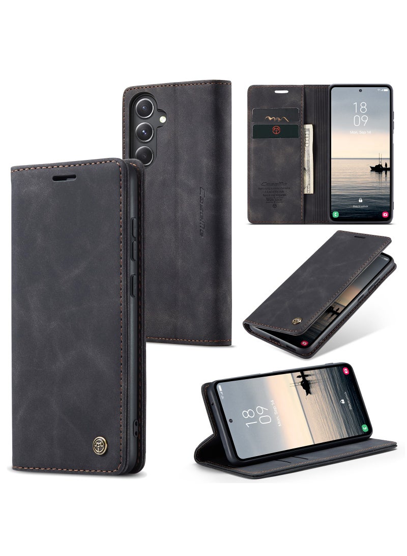 CaseMe For Samsung Galaxy S23 FE Cover,  Magnetic Adsorption Full Body Shockproof Protective Flip Cover, PU Leather Hidden Stand Mobile Phone Case - Image 1