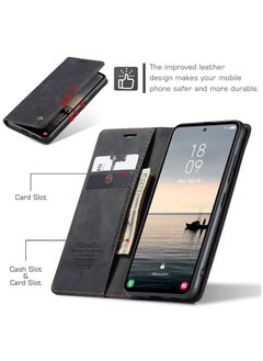 CaseMe For Samsung Galaxy S23 FE Cover,  Magnetic Adsorption Full Body Shockproof Protective Flip Cover, PU Leather Hidden Stand Mobile Phone Case  - Image 2