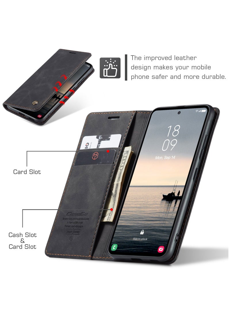 CaseMe For Samsung Galaxy S23 FE Cover,  Magnetic Adsorption Full Body Shockproof Protective Flip Cover, PU Leather Hidden Stand Mobile Phone Case - Image 2