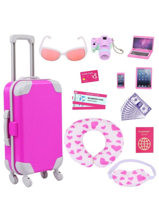 22 Pcs 18 Inch Girl Doll Suitcase Set For 18 Inch Dolls Accessories Travel Carrier Including Luggage Pillow Blindfold Sunglasses Camera Computer Cell Phone Ipad And Other Stuff - Image 1