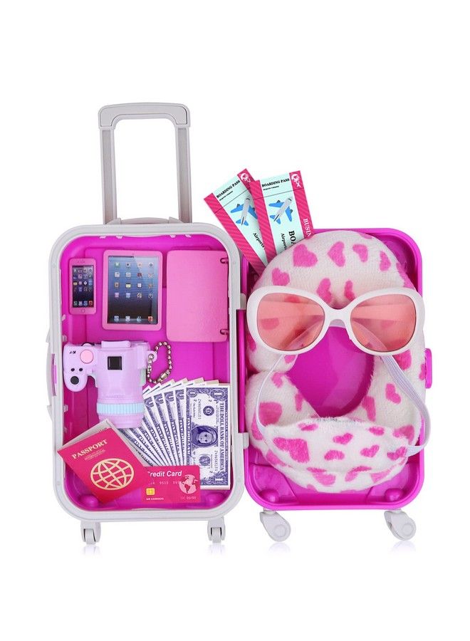 22 Pcs 18 Inch Girl Doll Suitcase Set For 18 Inch Dolls Accessories Travel Carrier Including Luggage Pillow Blindfold Sunglasses Camera Computer Cell Phone Ipad And Other Stuff - Image 4