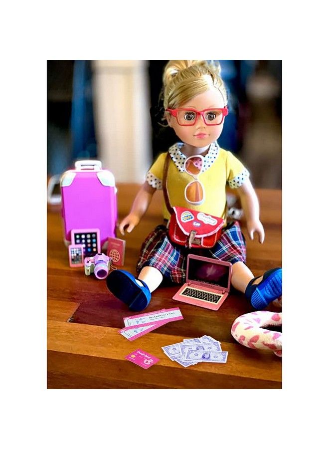 22 Pcs 18 Inch Girl Doll Suitcase Set For 18 Inch Dolls Accessories Travel Carrier Including Luggage Pillow Blindfold Sunglasses Camera Computer Cell Phone Ipad And Other Stuff - Image 5