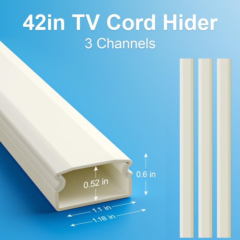 Yecaye TV Cord Hider, 42In Large Cable Hider Beige, Wire Covers for 4 Cords, Wire Hiders for TV on Wall, Cable Raceway Concealer, W1.18in H0.6in, Beige - Image 3