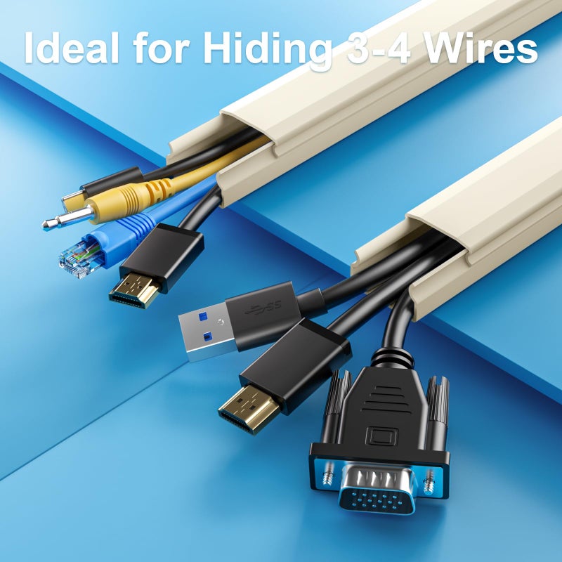 Yecaye TV Cord Hider, 42In Large Cable Hider Beige, Wire Covers for 4 Cords, Wire Hiders for TV on Wall, Cable Raceway Concealer, W1.18in H0.6in, Beige - Image 4
