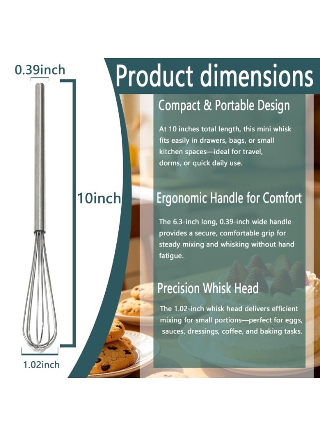 10 Inch Food Grade 304 Stainless Steel Mini Hand Whisk Anti Rust Small Mixing Utensil Perfect For Eggs Sauce Cooking Baking & Deep Cooking Containers - Image 2