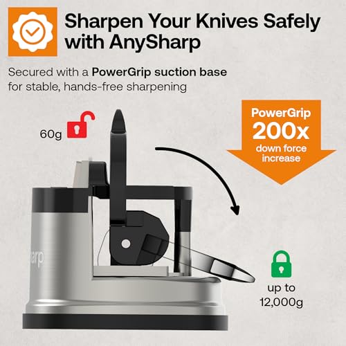 AnySharp nySharp – PRO – Hands Free Knife Sharpener - Easy to Use Sharpening Tool with PowerGrip Suction Base and 20-Degree Pre-set Angle - For All Knives: Chef’s, Serrated, and Hardened Steel - Metal - Image 4