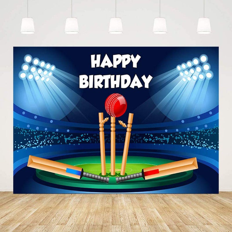 MEHOFOND 7x5ft Cricket Sport Birthday Backdrop Spotlight Stadium Blue Black Happy Birthday Party Decoration Photography Background Banner Cake Table Studio Photo Props Supplies - Image 2