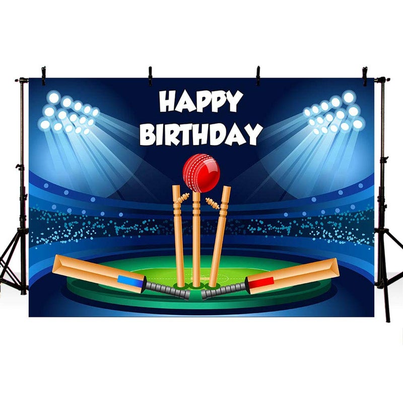 MEHOFOND 7x5ft Cricket Sport Birthday Backdrop Spotlight Stadium Blue Black Happy Birthday Party Decoration Photography Background Banner Cake Table Studio Photo Props Supplies - Image 3