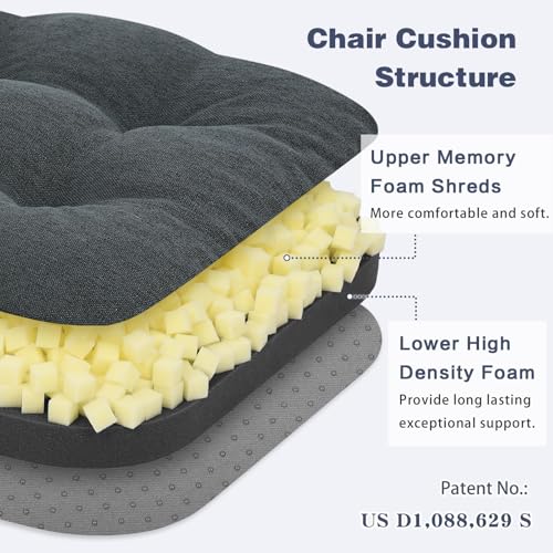 baibu Set of 2 Dining Chair Cushions DualLayer Patent Design Memory Foam Kitchen Chair Cushions NonSlip Seat Pads with Ties 165 x 165 x 35in 2 Pack Charcoal Grey - Image 3