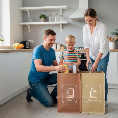 NYIKA - Recycling Organizer - Reusable Recycling Bags - Recycling Sorter - Trash Sorting Bins - 2 Compartment Recycle - Pack of 2 Bags with Lid - Image 4
