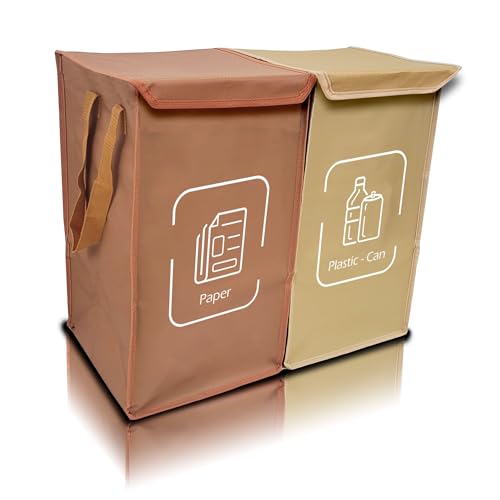 NYIKA - Recycling Organizer - Reusable Recycling Bags - Recycling Sorter - Trash Sorting Bins - 2 Compartment Recycle - Pack of 2 Bags with Lid - Image 1