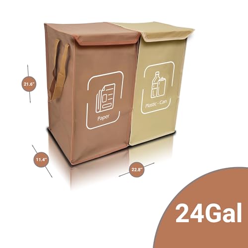 NYIKA - Recycling Organizer - Reusable Recycling Bags - Recycling Sorter - Trash Sorting Bins - 2 Compartment Recycle - Pack of 2 Bags with Lid - Image 3