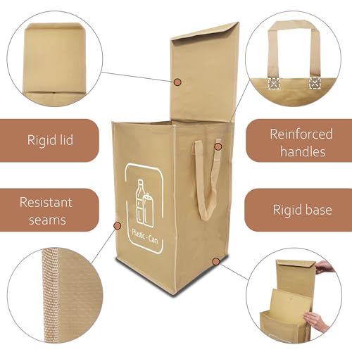 NYIKA - Recycling Organizer - Reusable Recycling Bags - Recycling Sorter - Trash Sorting Bins - 2 Compartment Recycle - Pack of 2 Bags with Lid - Image 2