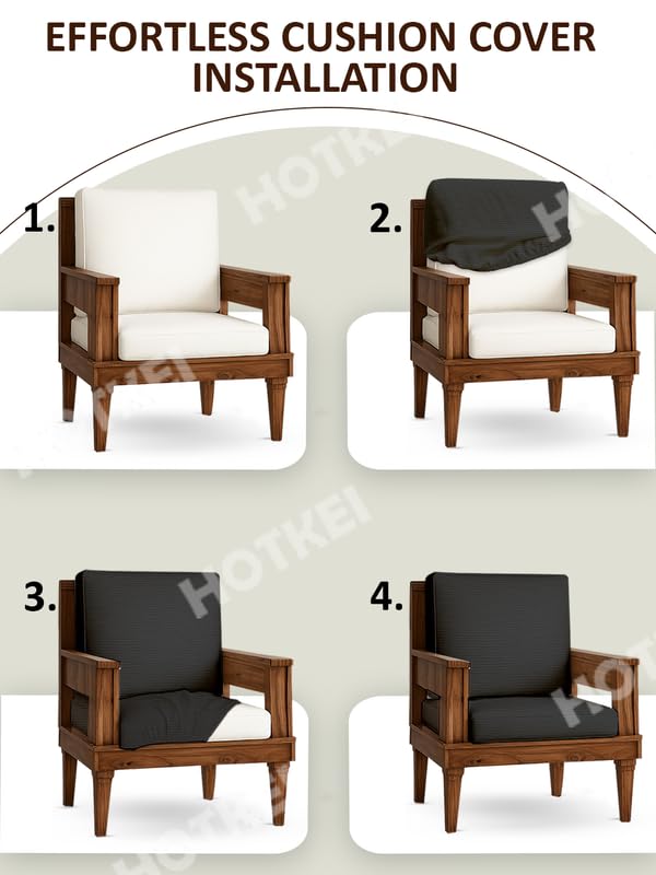 HOTKEI Dark Grey Dry Fit Pack of 10 Wooden Seat Covers 220 GSM Stretchable, Water-Resistant Elastic Sofa Slipcovers for 5 Seater Recliners Cushion Protector Sofa Cover Set - Image 5