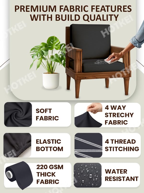 HOTKEI Dark Grey Dry Fit Pack of 10 Wooden Seat Covers 220 GSM Stretchable, Water-Resistant Elastic Sofa Slipcovers for 5 Seater Recliners Cushion Protector Sofa Cover Set - Image 2