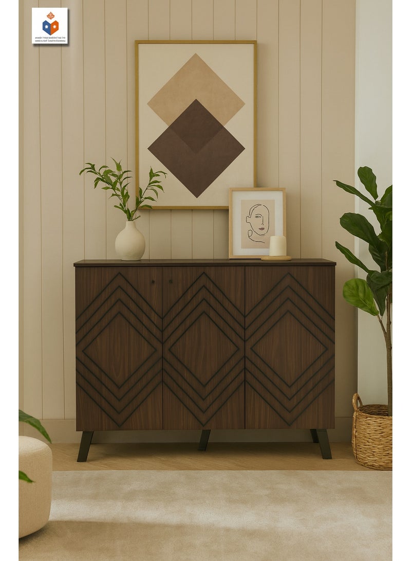 ayamalbaraka Shoe Cabinet Columbia – Modern 3-Door Wooden Storage Cabinet with Geometric Pattern Design and Black Legs (251203) - Image 2