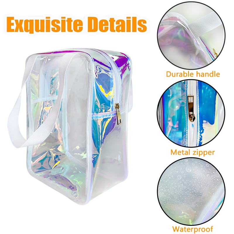 TotePrint Holographic Makeup Bag - Waterproof Clear Cosmetic Bag with Zipper, Pink Beach Bag 8.66"x11.8"x3.94" TSA Compliant & Sandproof Organizer (A240035-D2151-437-1012) - Image 3