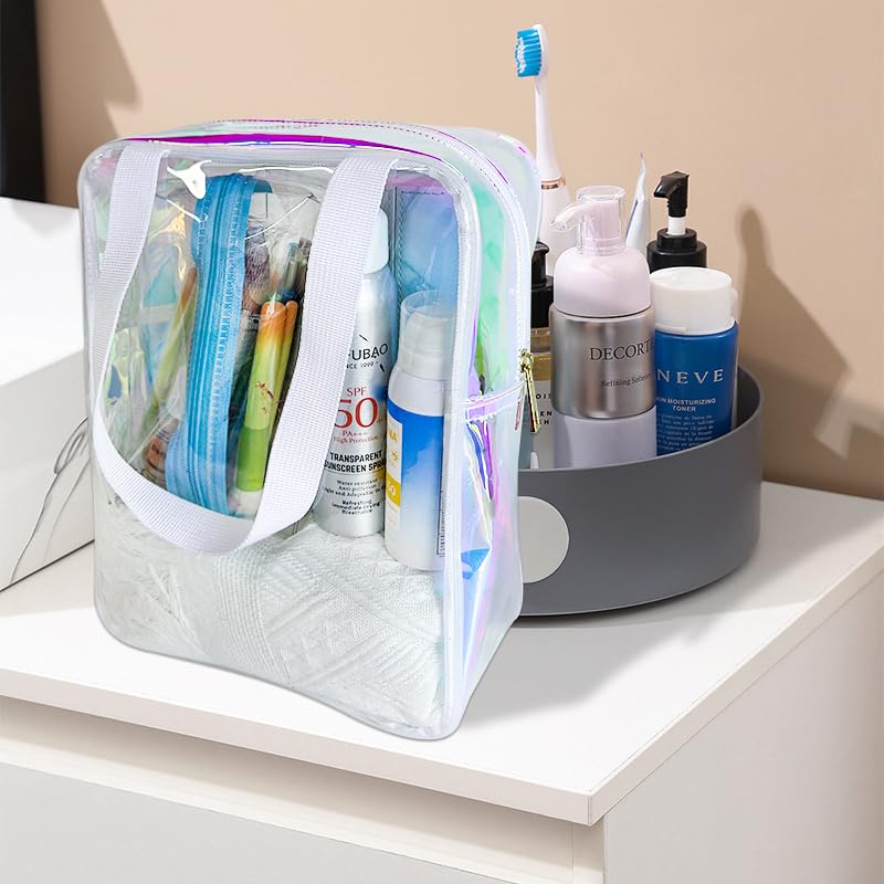 TotePrint Holographic Makeup Bag - Waterproof Clear Cosmetic Bag with Zipper, Pink Beach Bag 8.66"x11.8"x3.94" TSA Compliant & Sandproof Organizer (A240035-D2151-437-1012) - Image 4