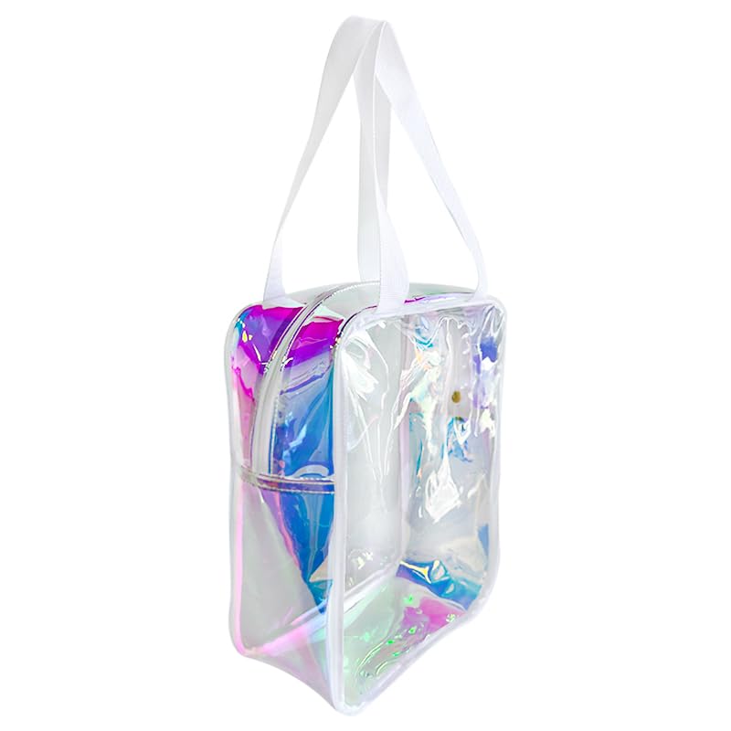 TotePrint Holographic Makeup Bag - Waterproof Clear Cosmetic Bag with Zipper, Pink Beach Bag 8.66"x11.8"x3.94" TSA Compliant & Sandproof Organizer (A240035-D2151-437-1012) - Image 1