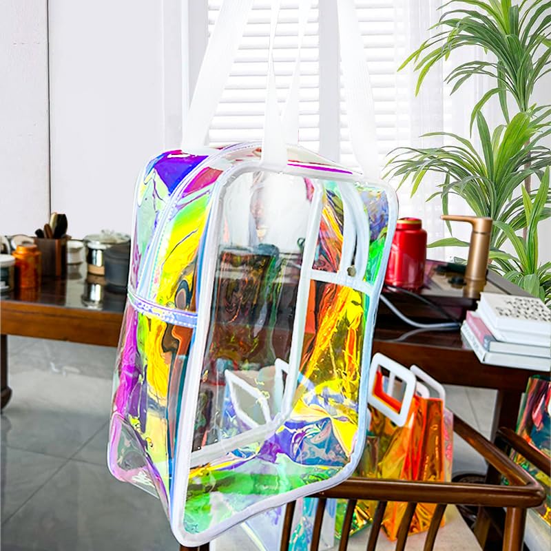 TotePrint Holographic Makeup Bag - Waterproof Clear Cosmetic Bag with Zipper, Pink Beach Bag 8.66"x11.8"x3.94" TSA Compliant & Sandproof Organizer (A240035-D2151-437-1012) - Image 5