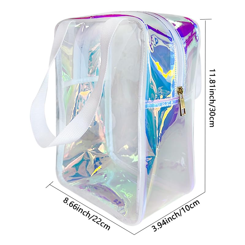 TotePrint Holographic Makeup Bag - Waterproof Clear Cosmetic Bag with Zipper, Pink Beach Bag 8.66"x11.8"x3.94" TSA Compliant & Sandproof Organizer (A240035-D2151-437-1012) - Image 2